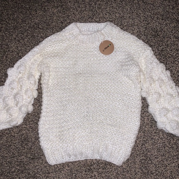 Sweaters - Pom Sleeve Chunky Sweater